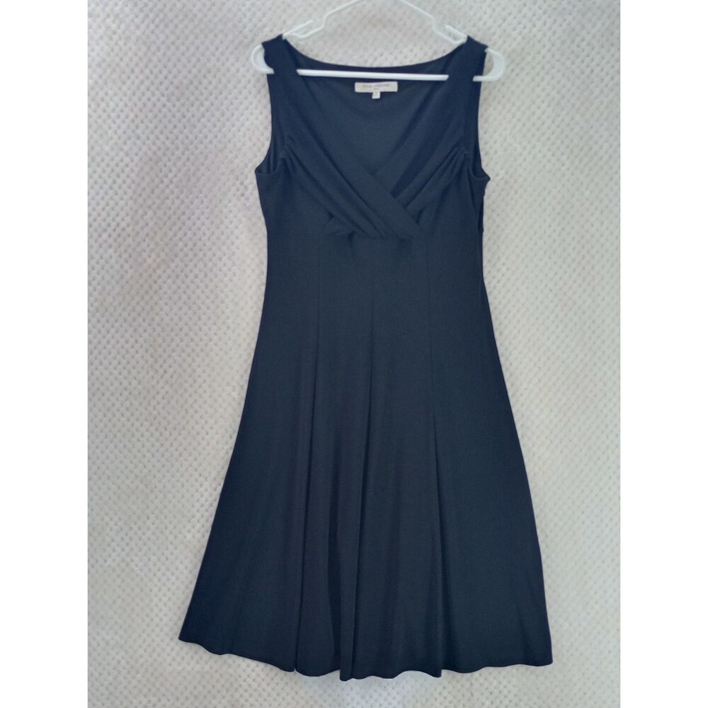 Evan-Picone Dress Women's 12 Black Crossover V-Neck Sleeveless Fit and Flare Y2K
